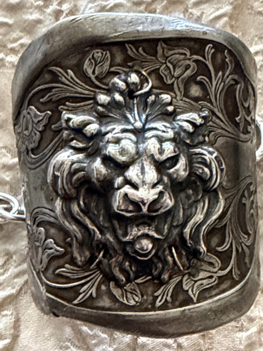 Ornate Lion Relief silver plate metal relief Accent in Aged Silver adjustable 3D